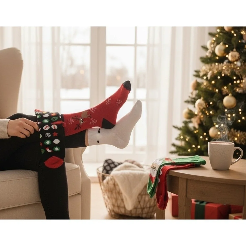 Calcetines Navideños Novedad Tallas 5.5-8.5 Unisex Suaves Y Cómodos Paquete De 5